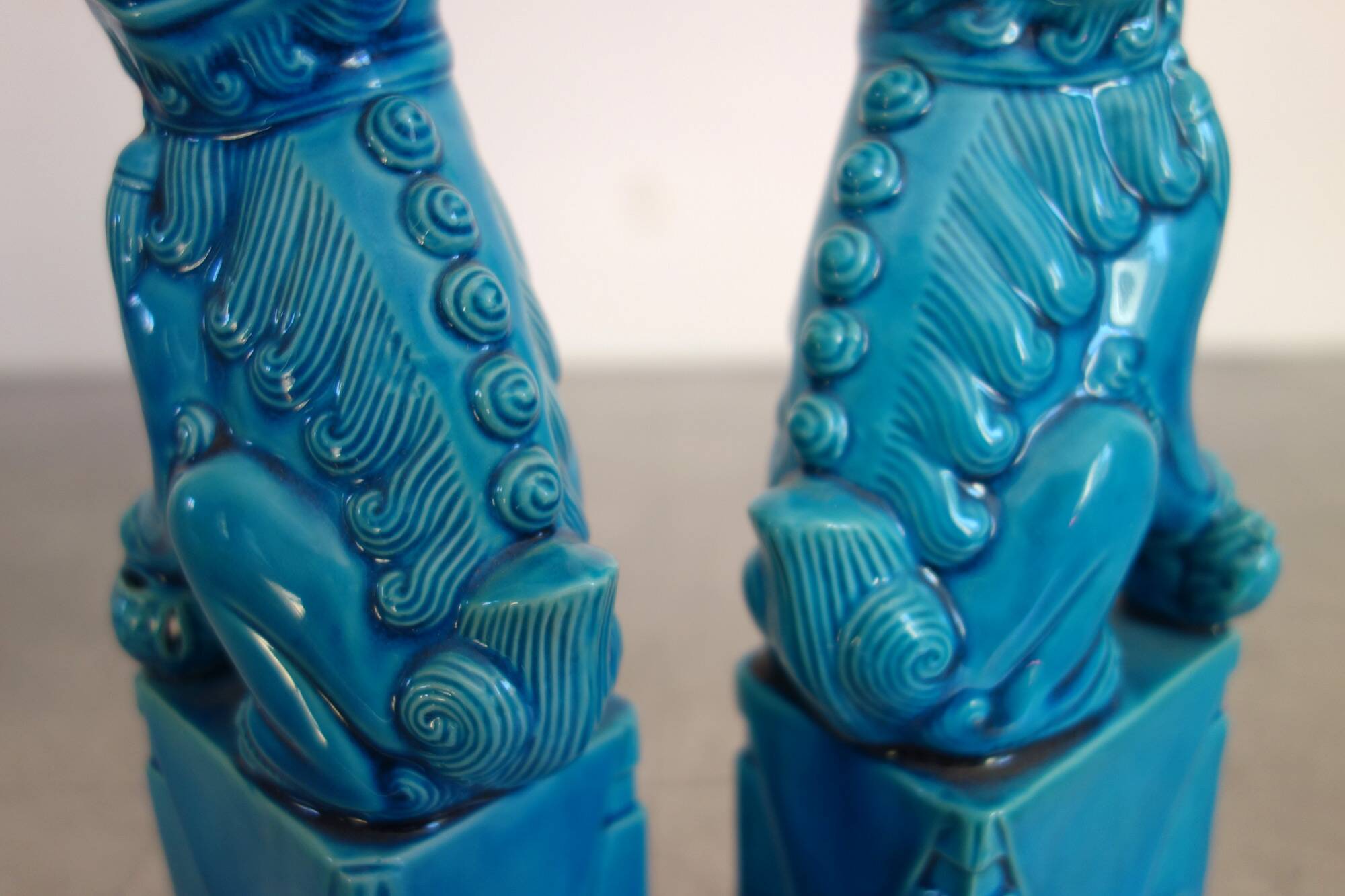 Pair of Fo dogs in blue glazed porcelain, China, 1960s