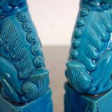 Pair of Fo dogs in blue glazed porcelain, China, 1960s
