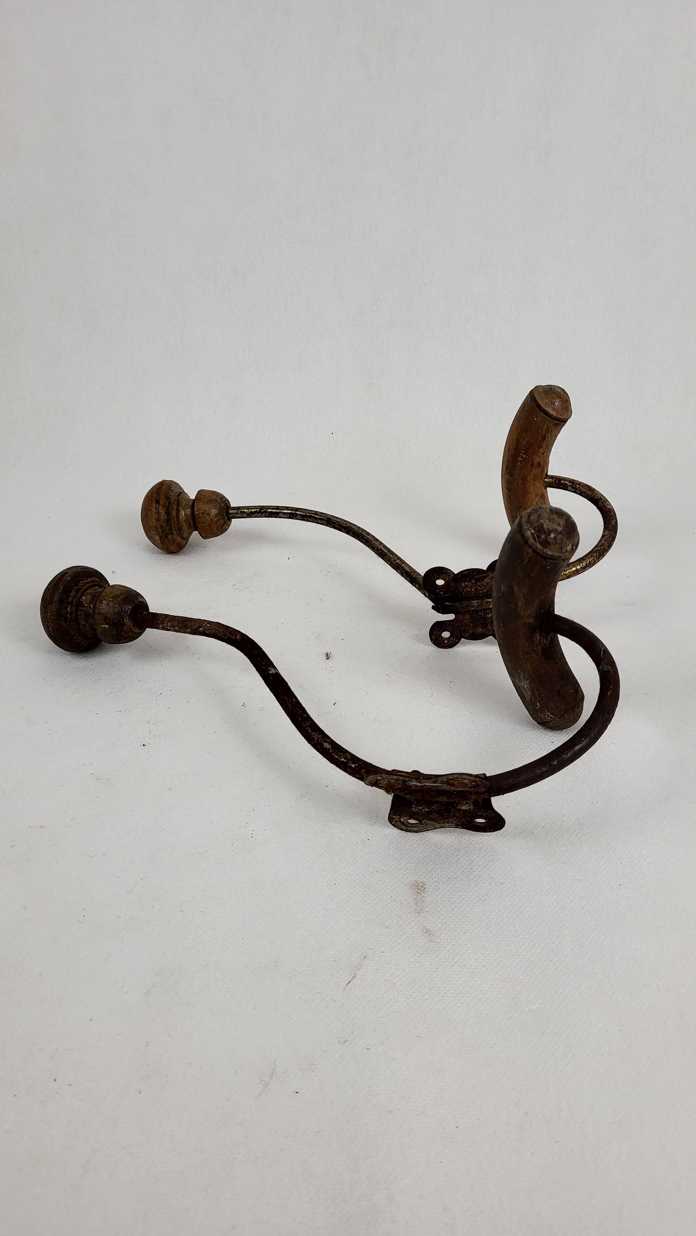 2 wooden & metal coat hooks 1900