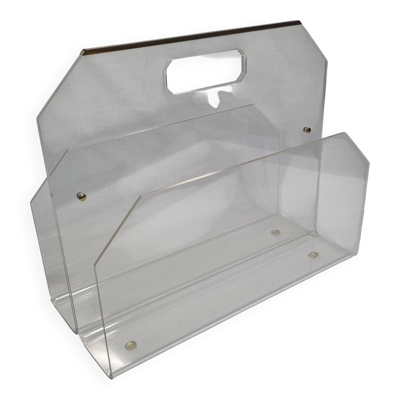 Porte-revues vintage en plexiglas transparent, années 70, hollywood regency