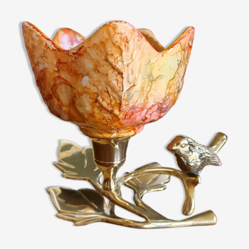 Brass cup in the shape of a bird and flowers