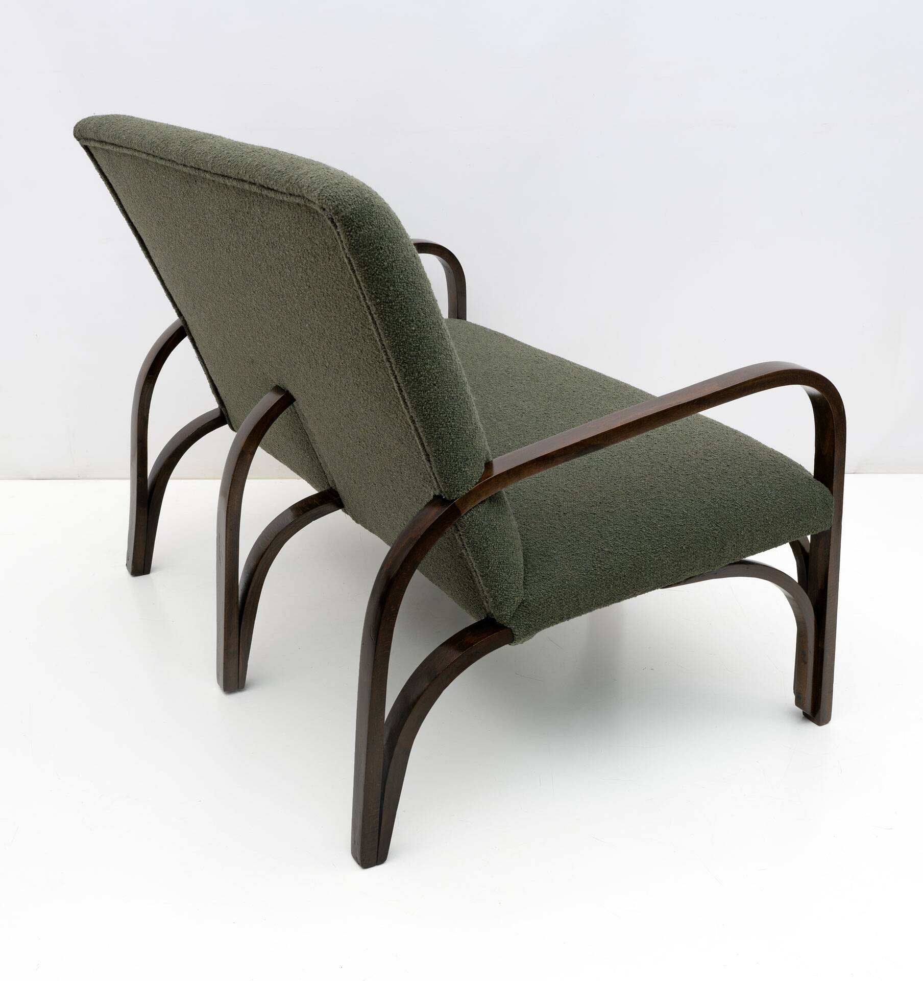 Ensemble Art Déco italien Bouclè vert composé de deux fauteuils et d'un petit canapé, années 1930
