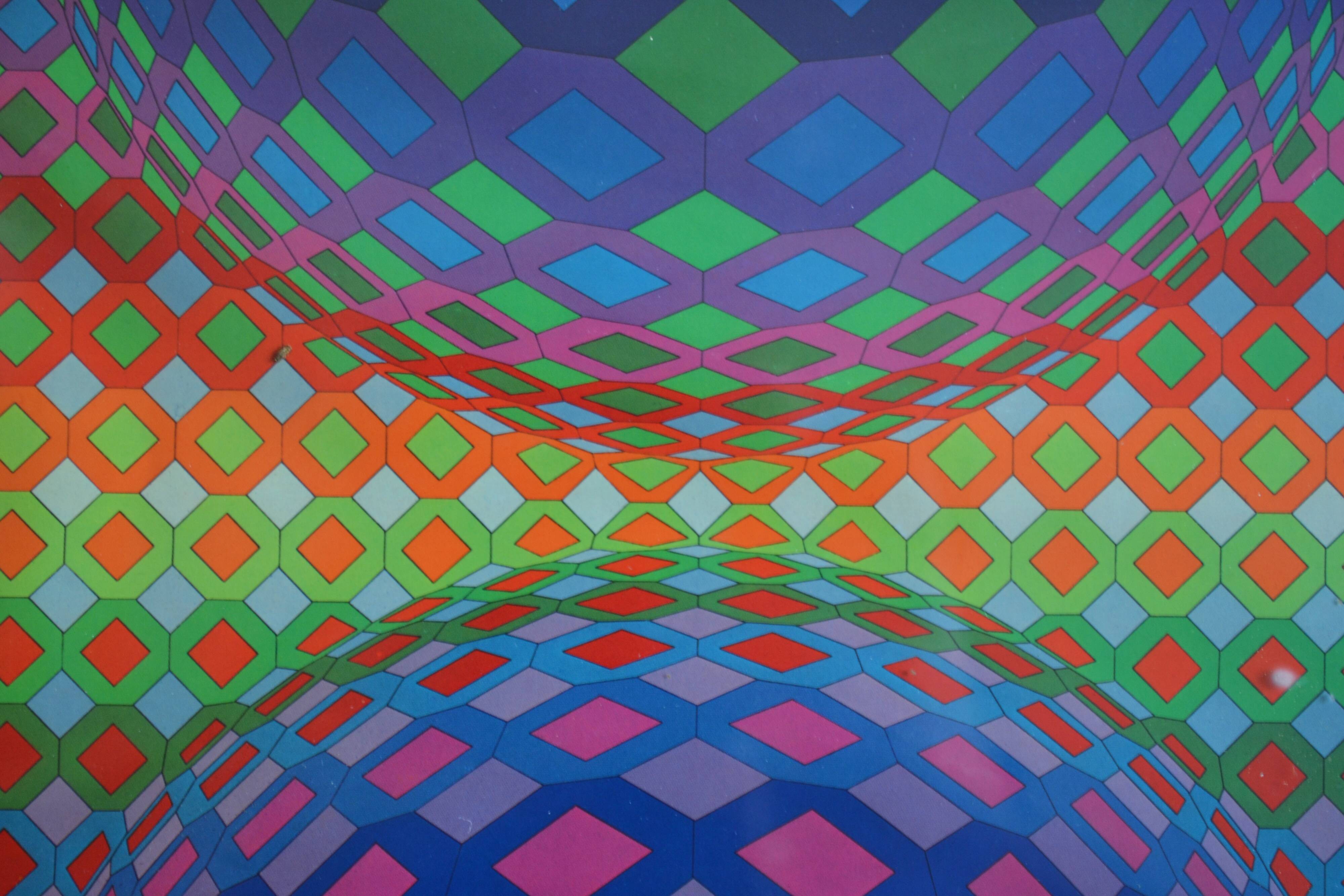 Vintage serigraph by Victor Vasarely, framed and under glass, 27 x 27 cm.