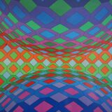 Vintage serigraph by Victor Vasarely, framed and under glass, 27 x 27 cm.