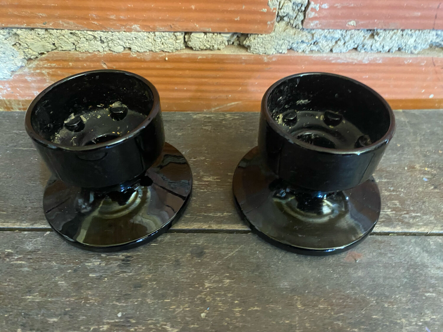 Pair of Vintage 1970s Space Age Black Opaline Candle Holders