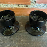 Pair of Vintage 1970s Space Age Black Opaline Candle Holders