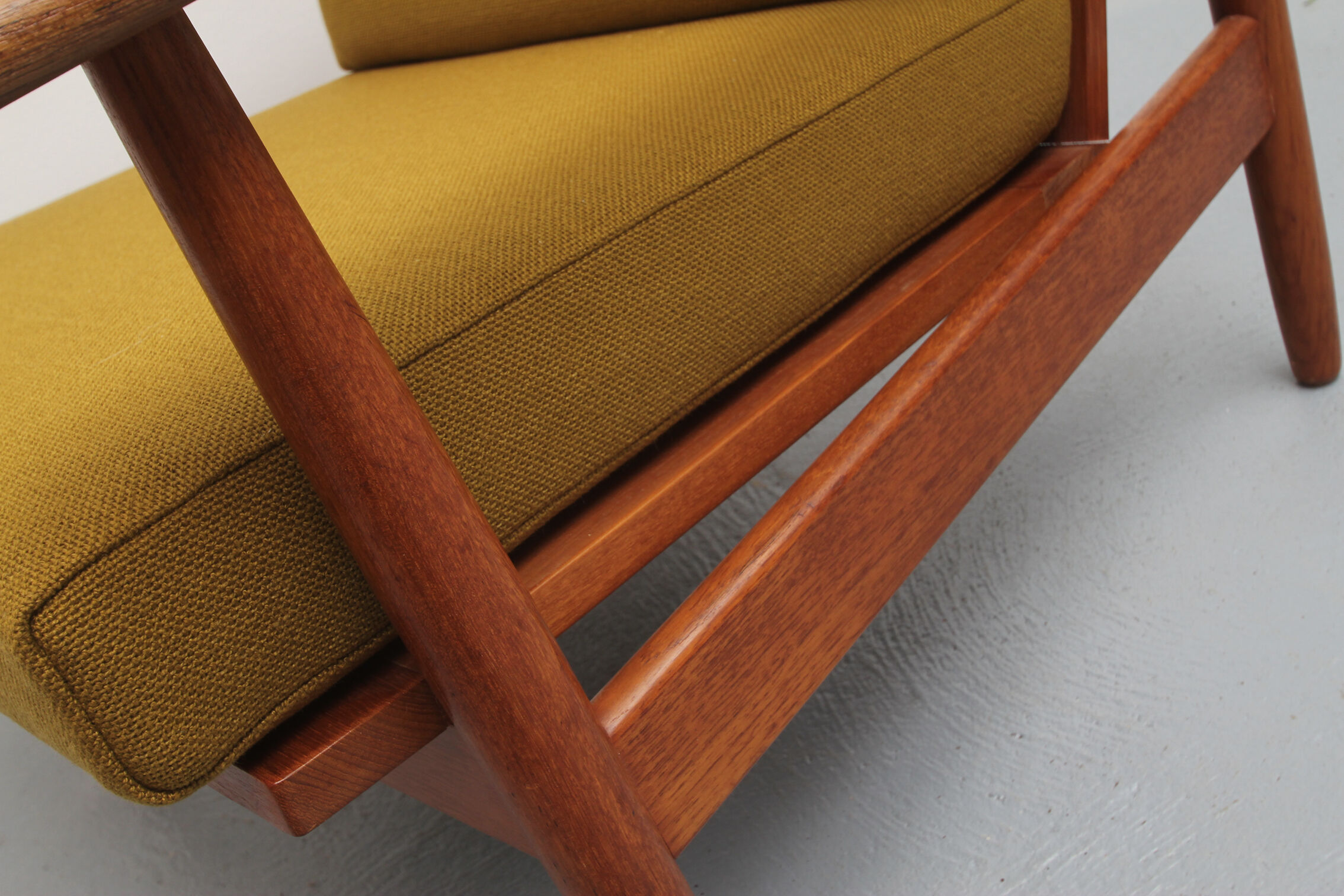 1960s armchair in teak, fabric mustard yellow