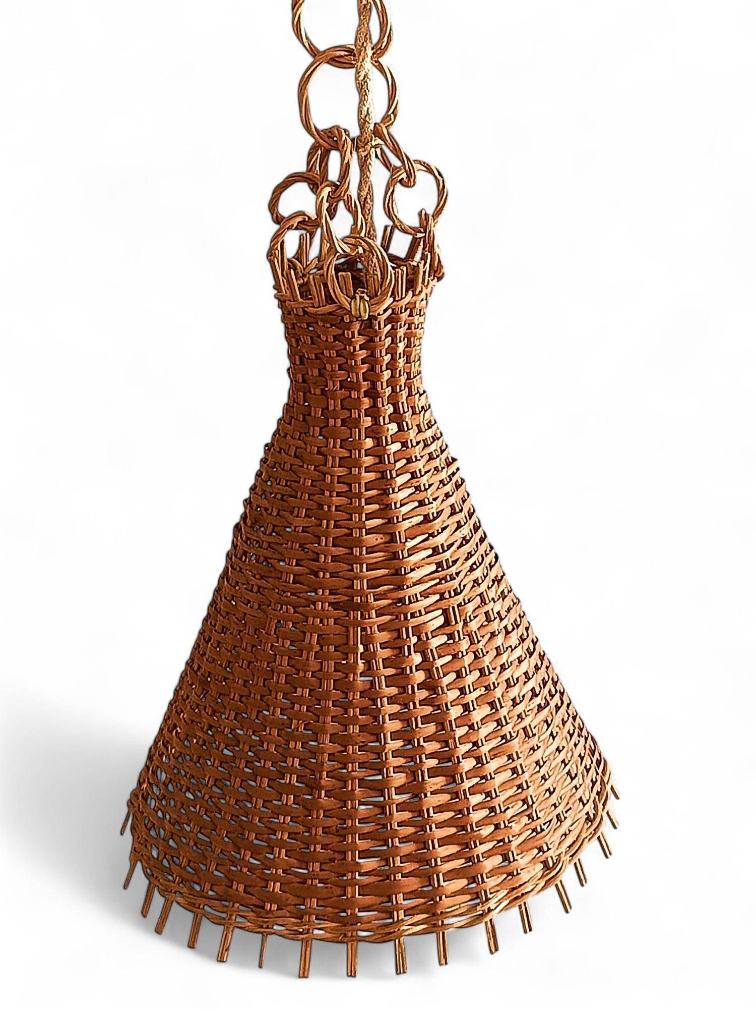 Rustic Midcentury Wicker Pendant Lamp, Spain, 1950s
