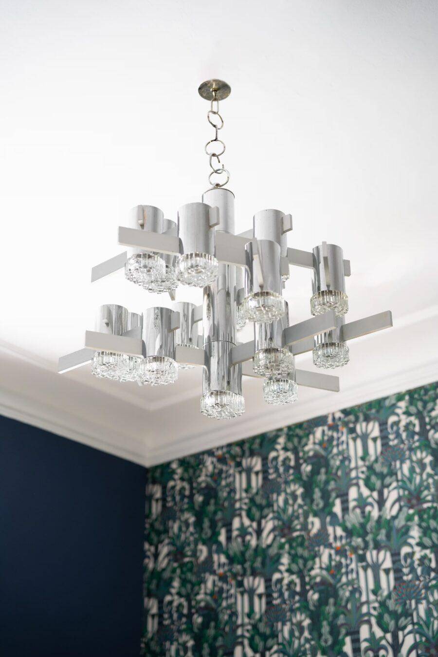 Chrome-plated Steel Ceiling Lamp by Gaetano Sciolari