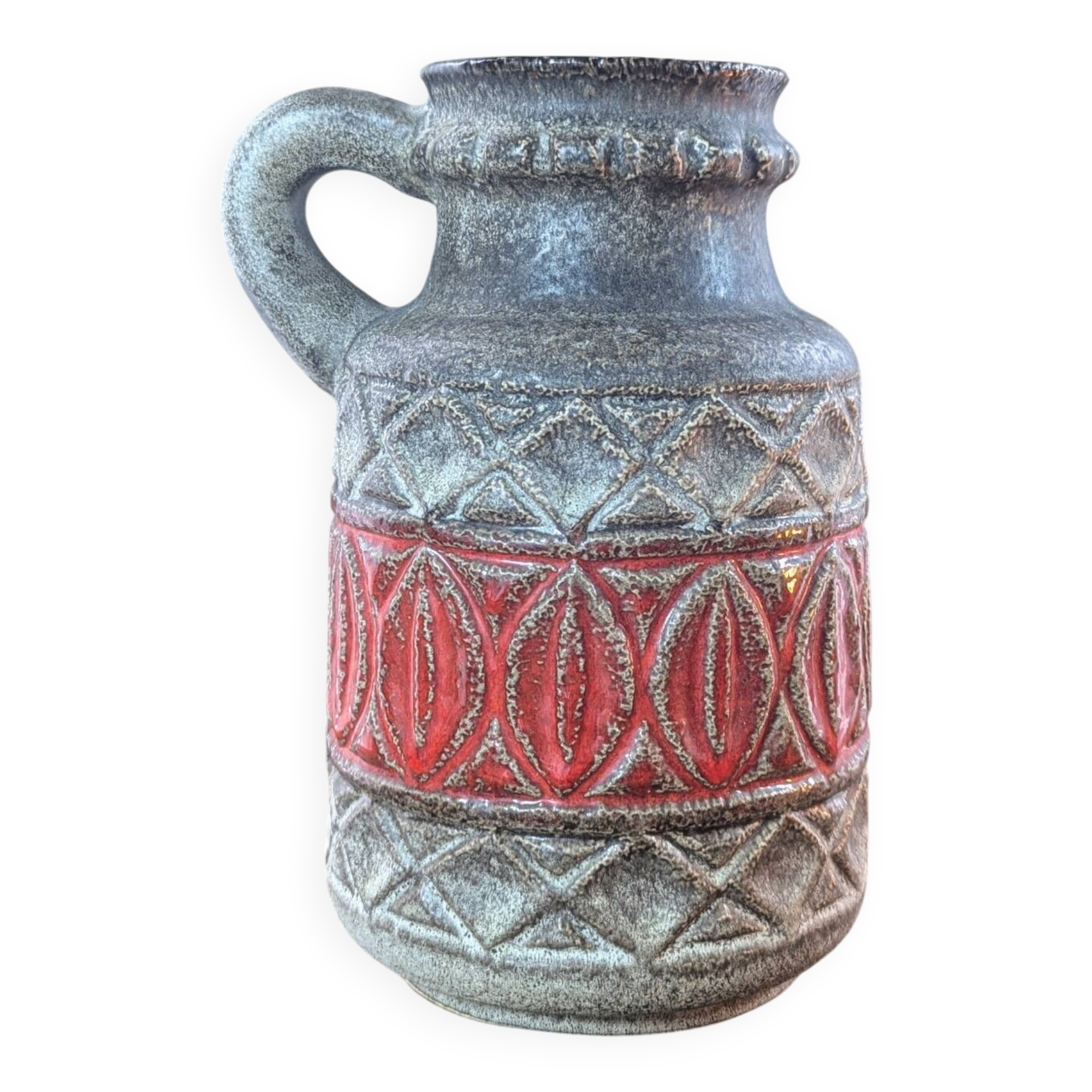 West Germany Bay 93-25 vase, vintage fat lava red and gray ceramic