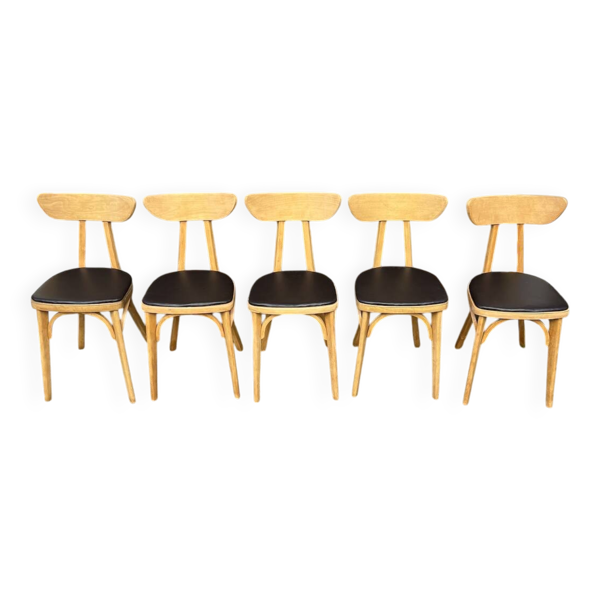 (Lot) 5 chaises modèle Banane estampillées Lutherma (Restaurées)