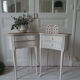 Vintage bedsides patinated pearl grey, branded wooden trays