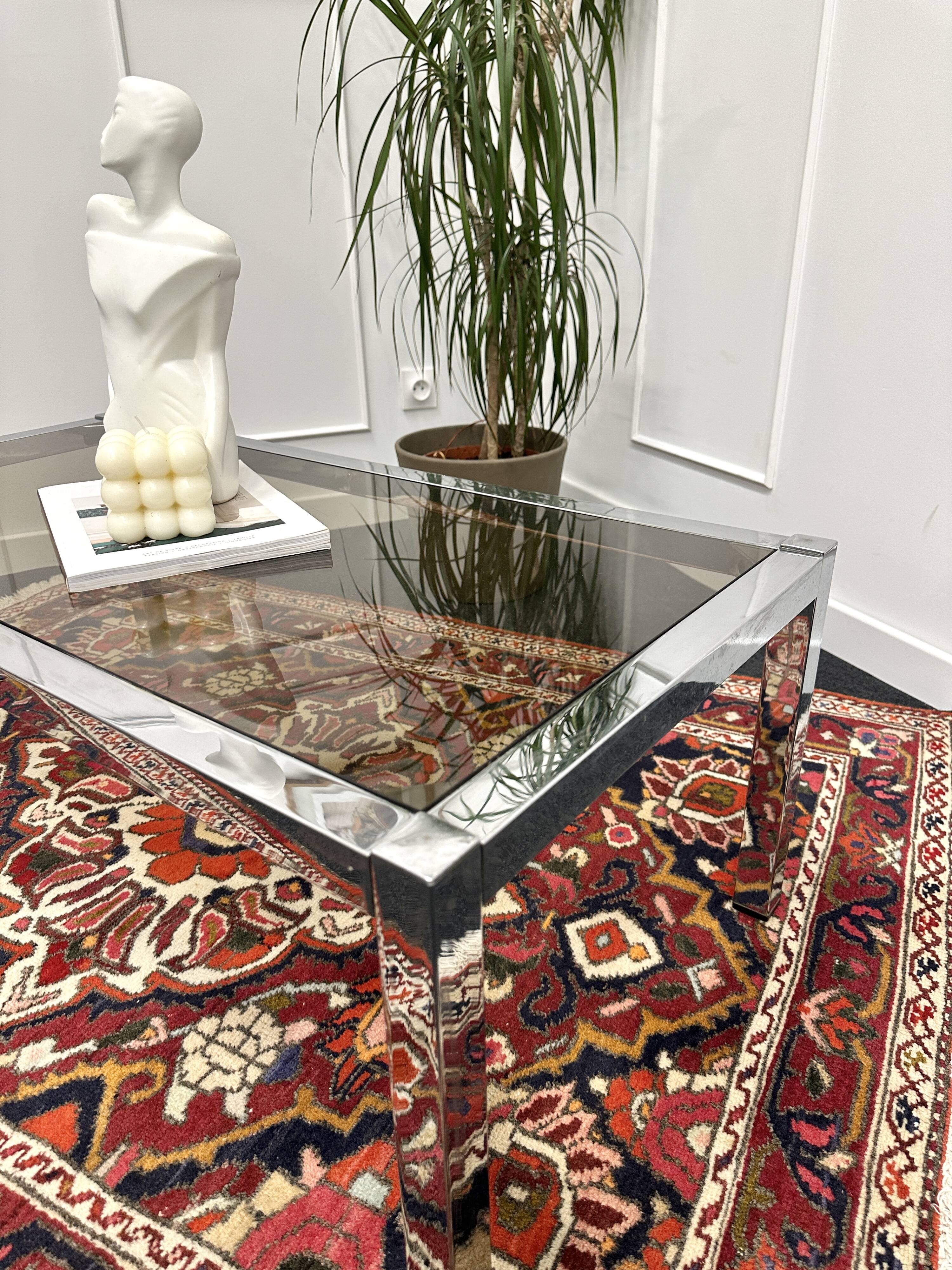 Chrome coffee table and smoked glass