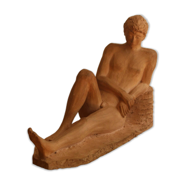 Terre cuite jeune homme nu allongé, 1988