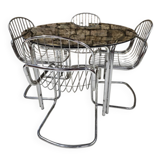Round table and 4 chairs set, 1970