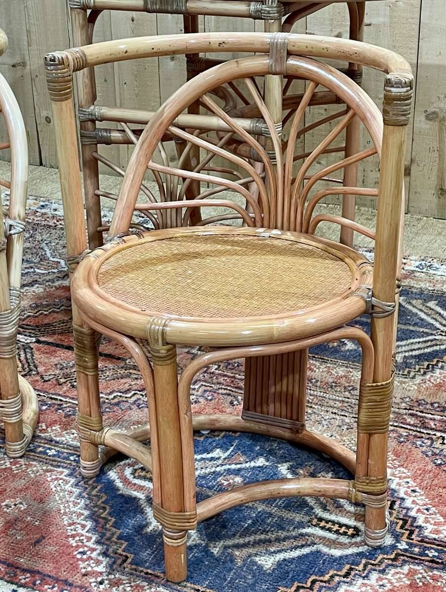 Bamboo and rattan living room set, 1 table and 2 chairs - 70s