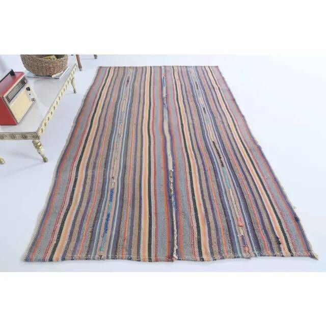 Tapis kilim turc vintage en laine et coton violet noué à la main