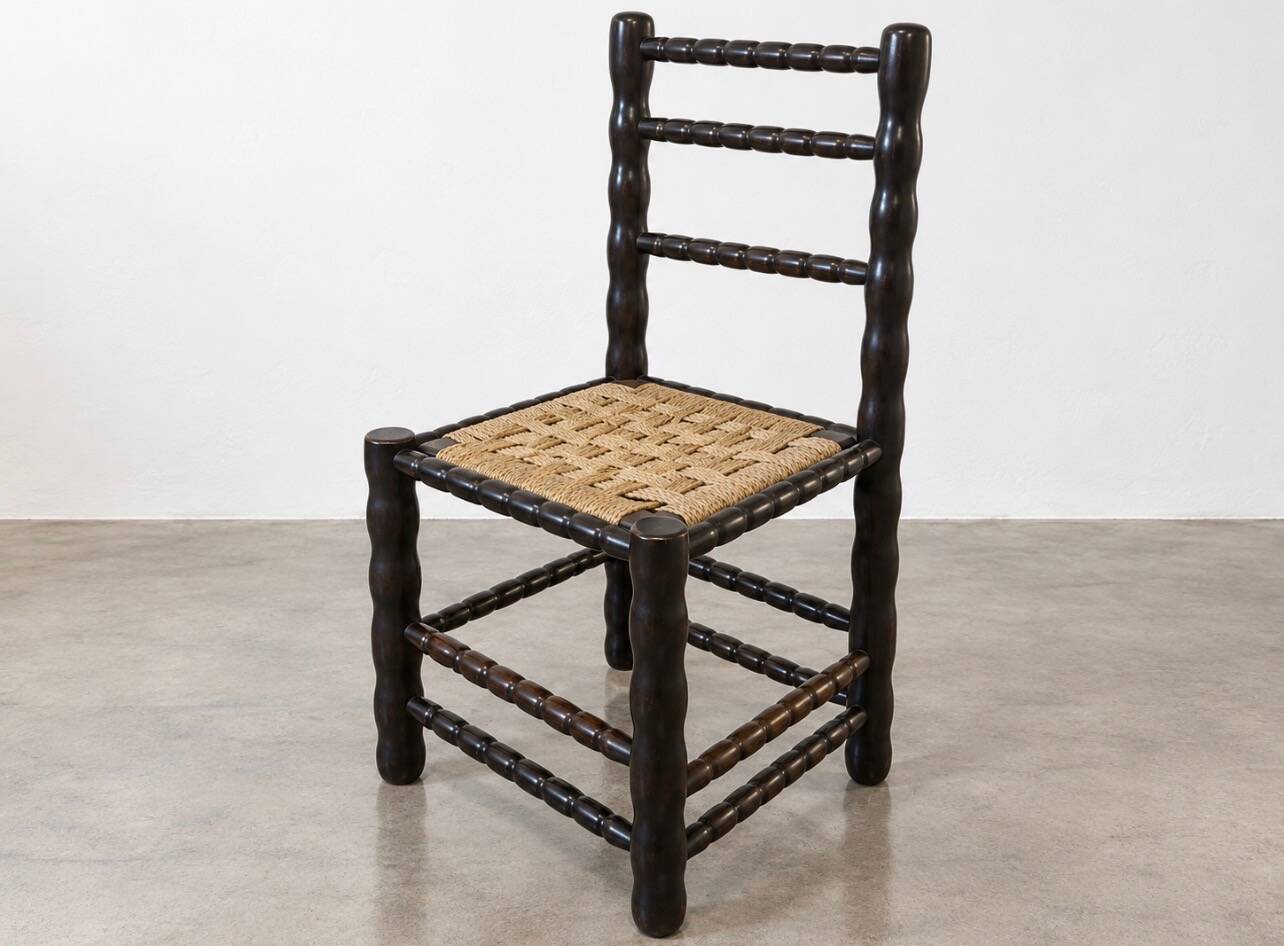 4 blackened wood spindle leg chairs attributed to Charles Dudouyt 1940