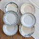 6 mismatched vintage ironstone plates – Green and blue patterns