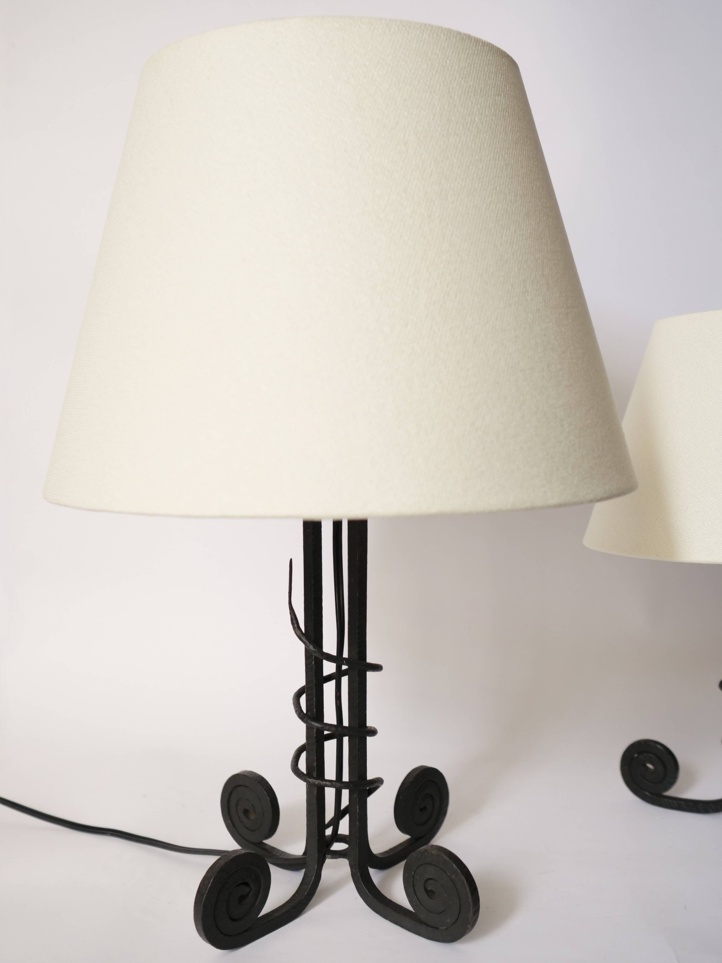 Pair of Art Deco lamps in wrought iron circa 1930