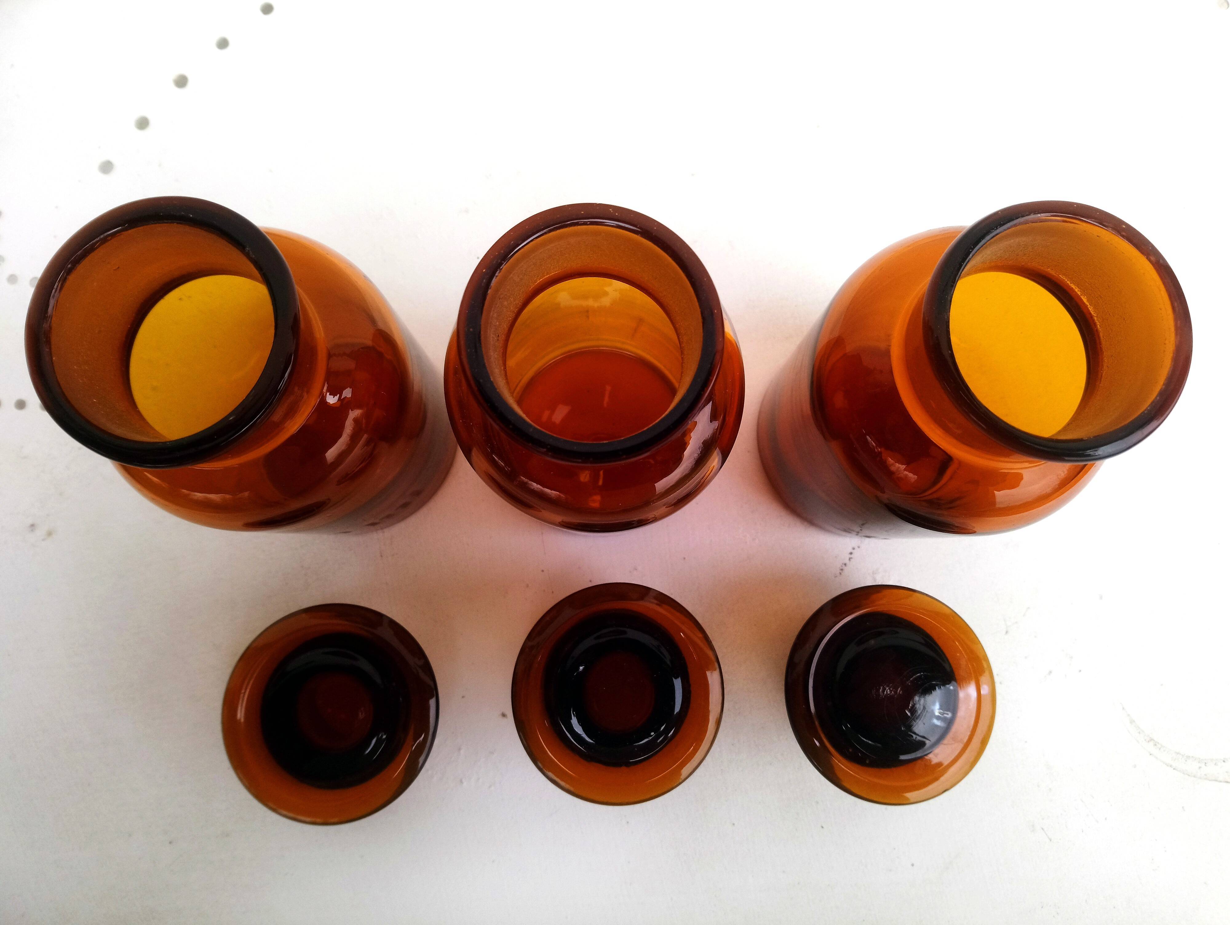 Set of 3 vintage brown pharmacy bottles