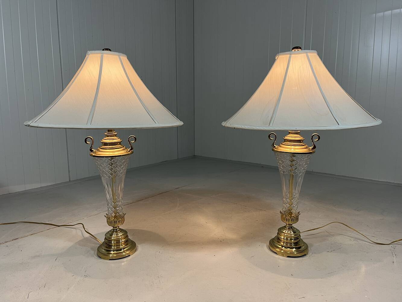 Hollywood Regency crystal & brass table lamps by Underwriters Laboratories Inc