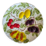 Large vintage earthenware dish with a fruit pattern.