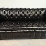 Black leather chesterfield sofa