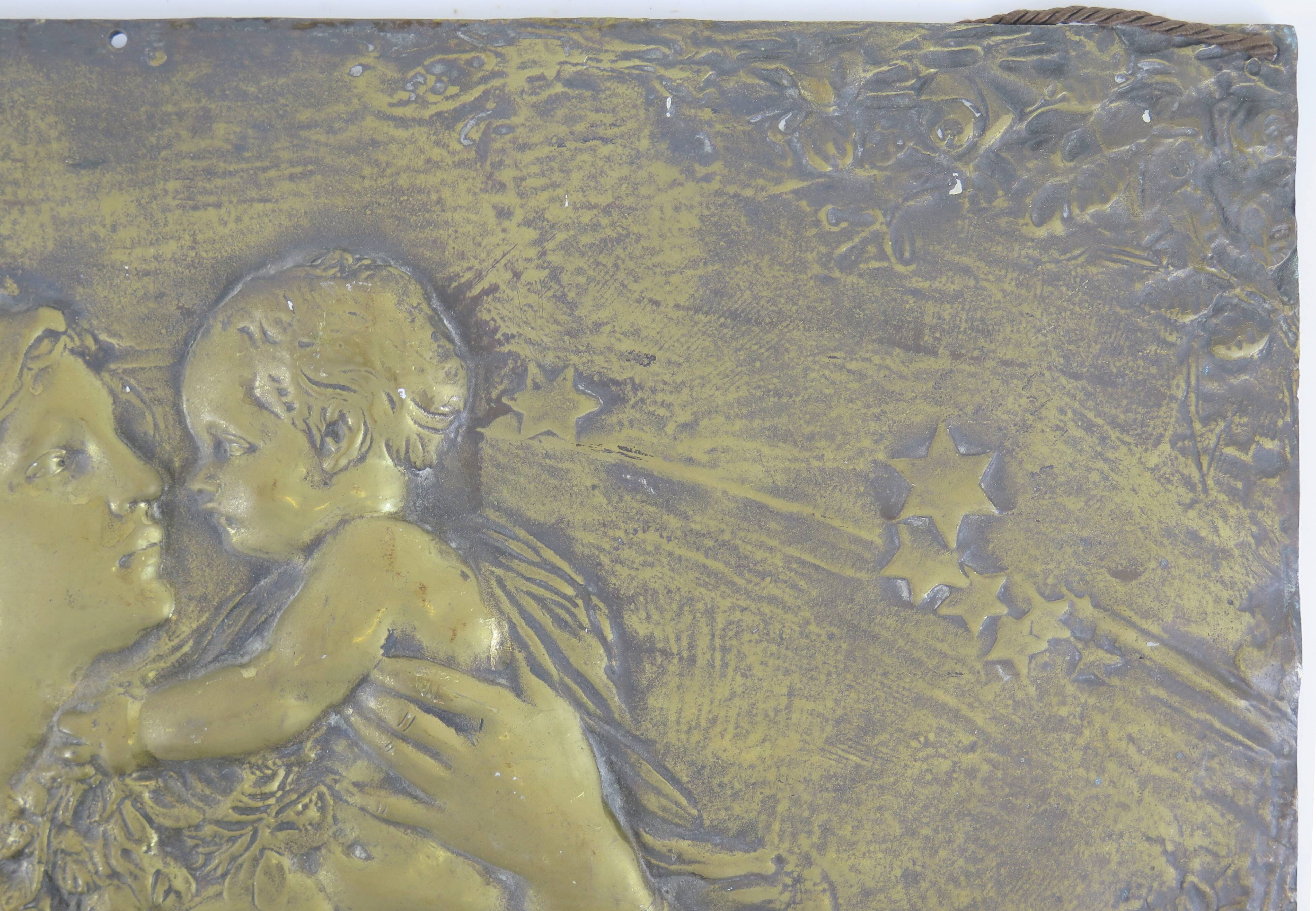 Art nouveau bronze sculpture bas-relief wall panel portrait of mother and child Italy early 20th X7