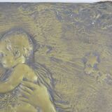 Art nouveau bronze sculpture bas-relief wall panel portrait of mother and child Italy early 20th X7