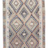 5x9 Kilim Anatolian Carpet, Handwoven Wool Rug, Blue Details Rug, 154x275Cm