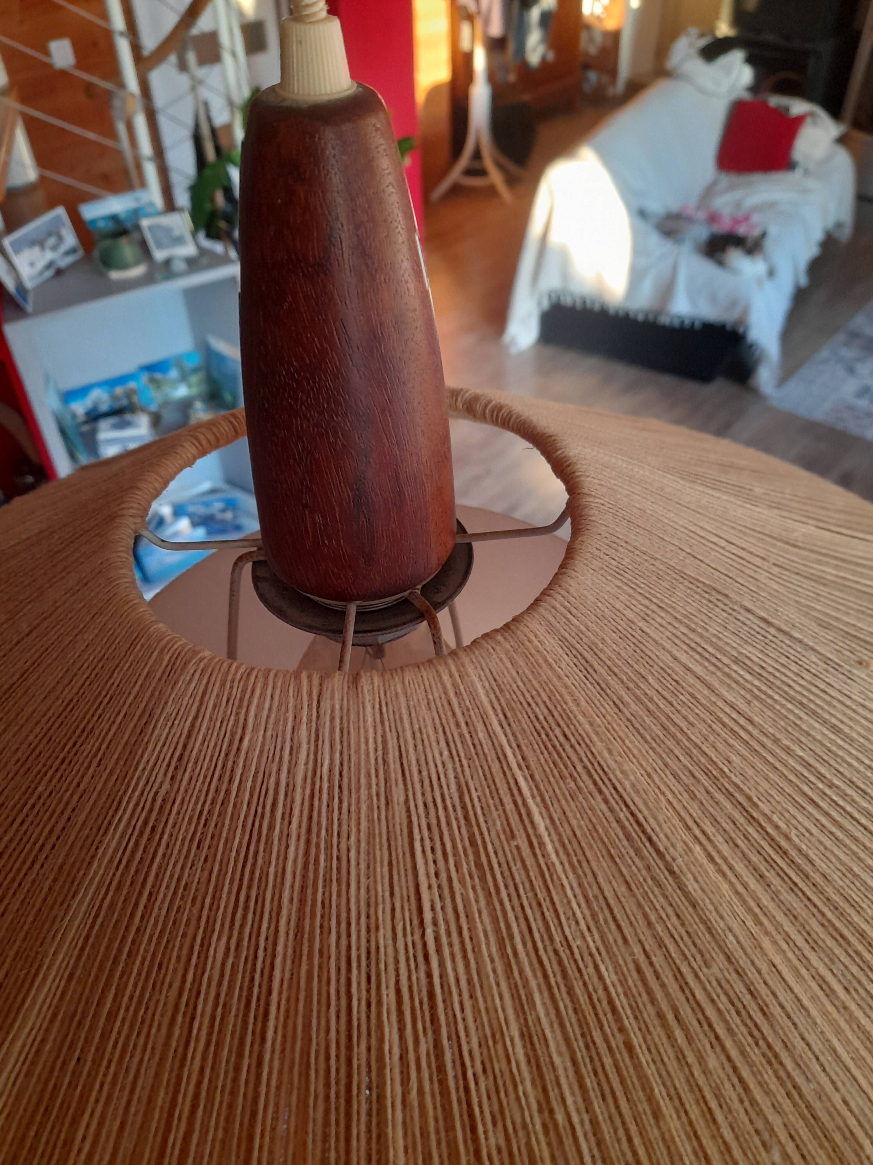 Teak and sisal light/hanging lamp from the 60s/70s