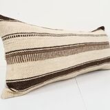 16" x 38" handmade extra long rectangular wool kilim pillow cover, organic undyed hippie bench