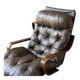 1970s Scandinavian armchair in curved laminated wood with a leather seat.