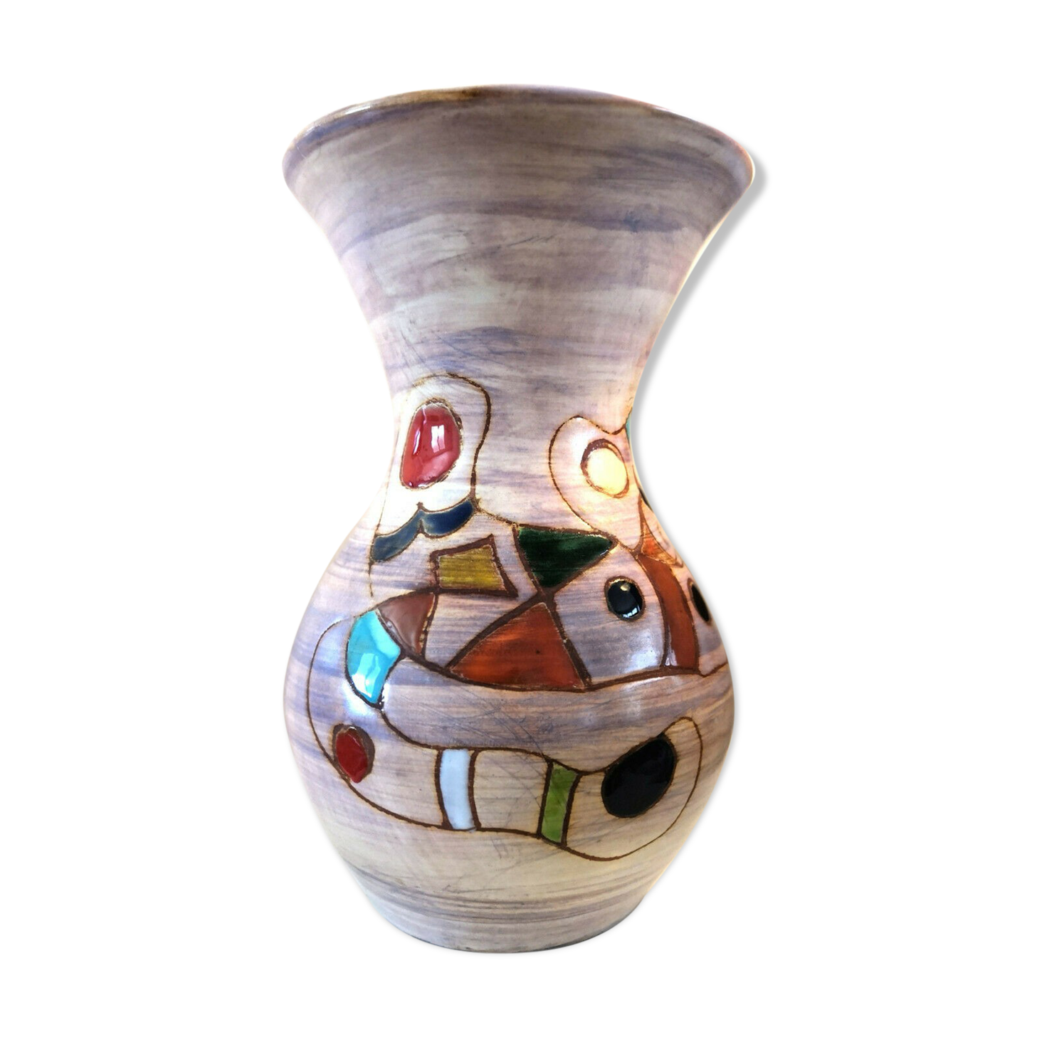 Strangulation vase with polychrome abstract decoration 60s