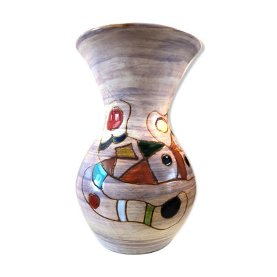 Vase à étranglement à décor abstrait polychrome années 60
