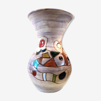 Strangulation vase with polychrome abstract decoration 60s