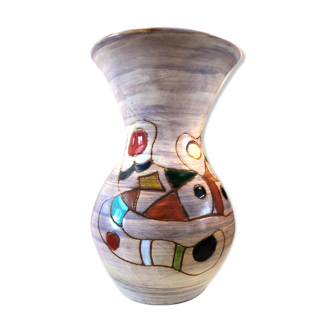 Vase à étranglement à décor abstrait polychrome années 60