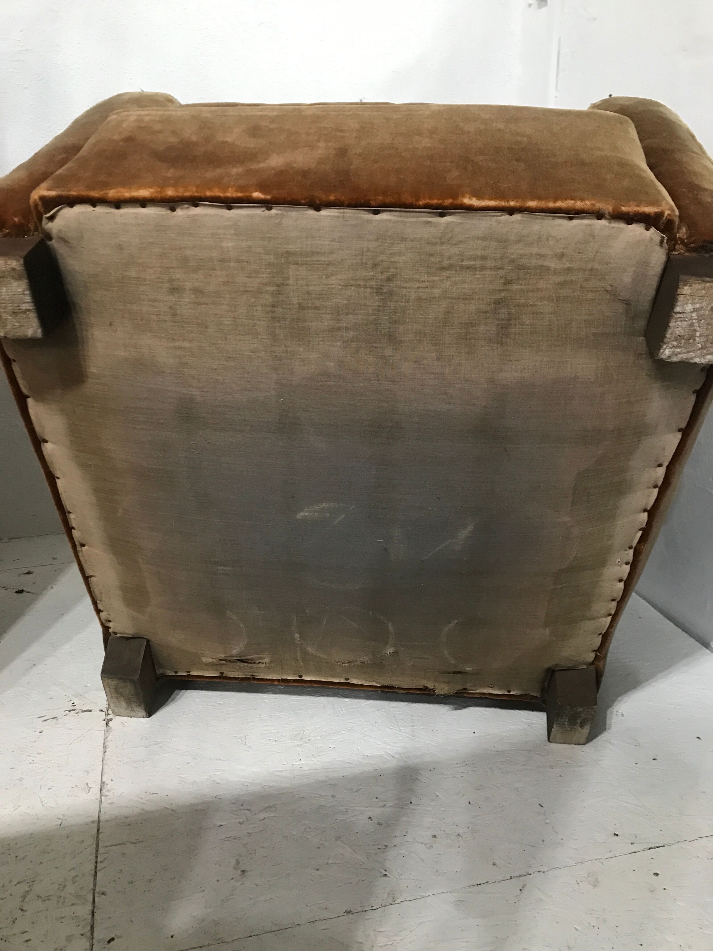 Fauteuil club velours mordoré