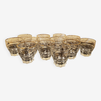 12 vintage glasses with star base and gold edging