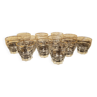 12 vintage glasses with star base and gold edging