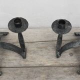 Pair of wrought iron candlesticks