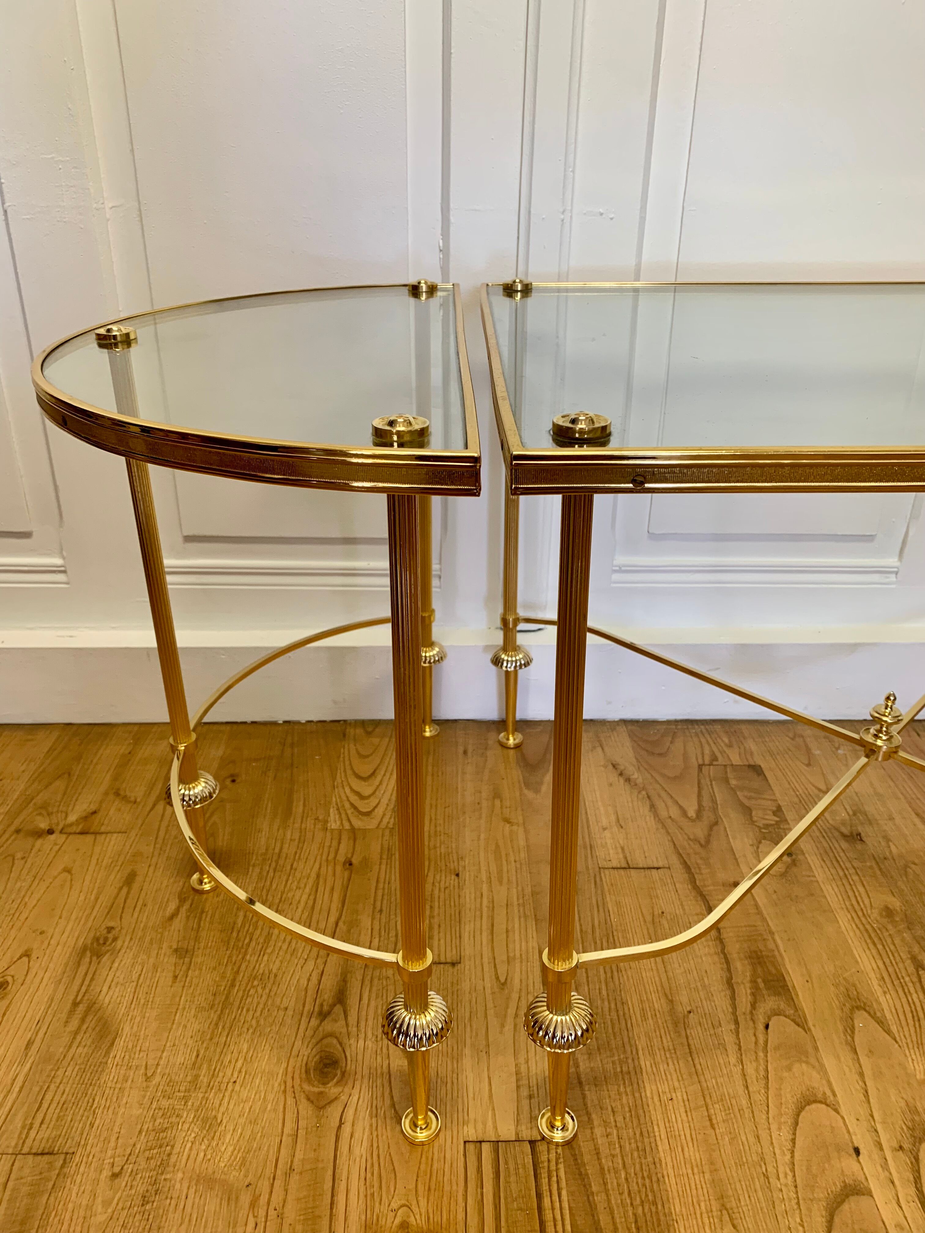 Tripartite brass and glass coffee table