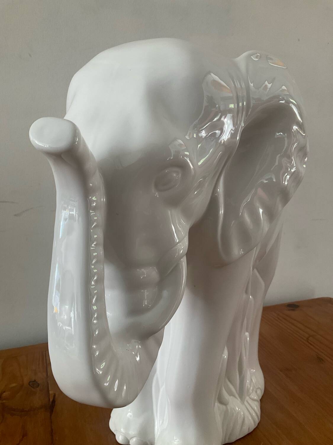 Vintage elephant umbrella stand in glazed ceramic