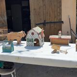 Set of old wooden toys from the farm