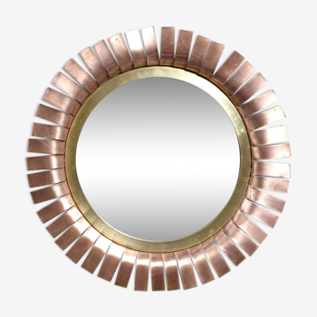 Round mirror in cut copper, sun-shaped  1970