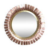 Miroir rond en cuivre découpé, en forme de soleil 1970