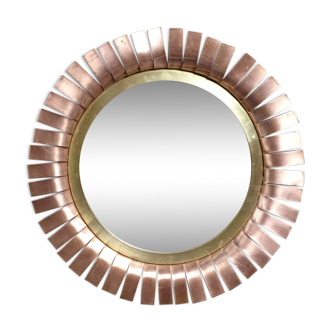 Round mirror in cut copper, sun-shaped  1970