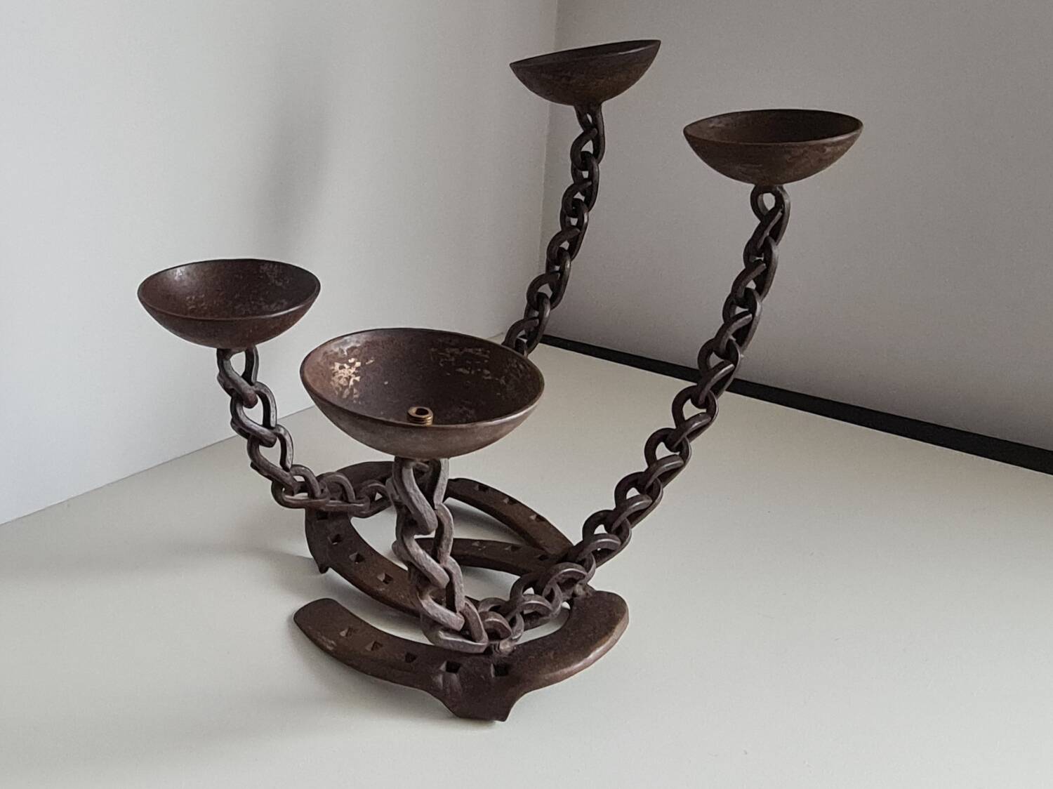 Pair of brutalist wrought iron candlesticks or lamp / Franz West style / 70s / vintage / artisanal work / Mid-Century