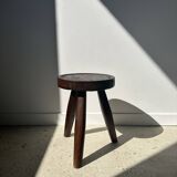 Tripod stool in upcycled teak high hollow - Small tripod stool in solid brown wood seat circ